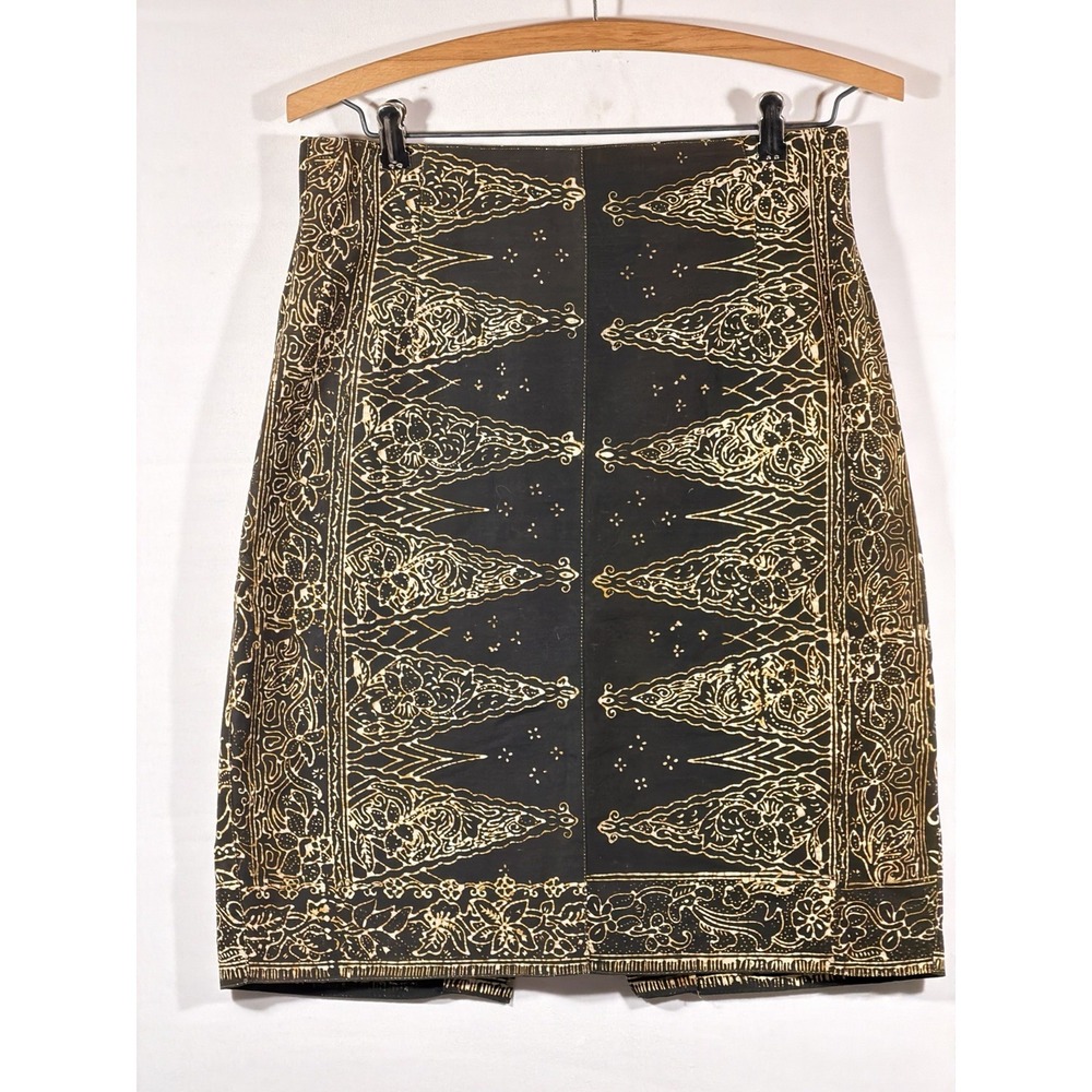 Vintage Zang Toi Skirt Womens 8 Batik Print Cotton Midi Designer Lined